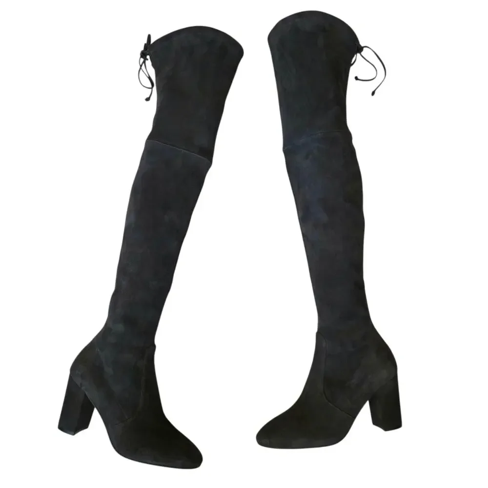 Stuart Weitzman Tieland Slate Gray Suede Over The Knee Boot Size 7 W Thigh High - Picture 3 of 11
